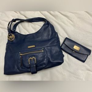 Navy blue Michael Kors purse and wallet set